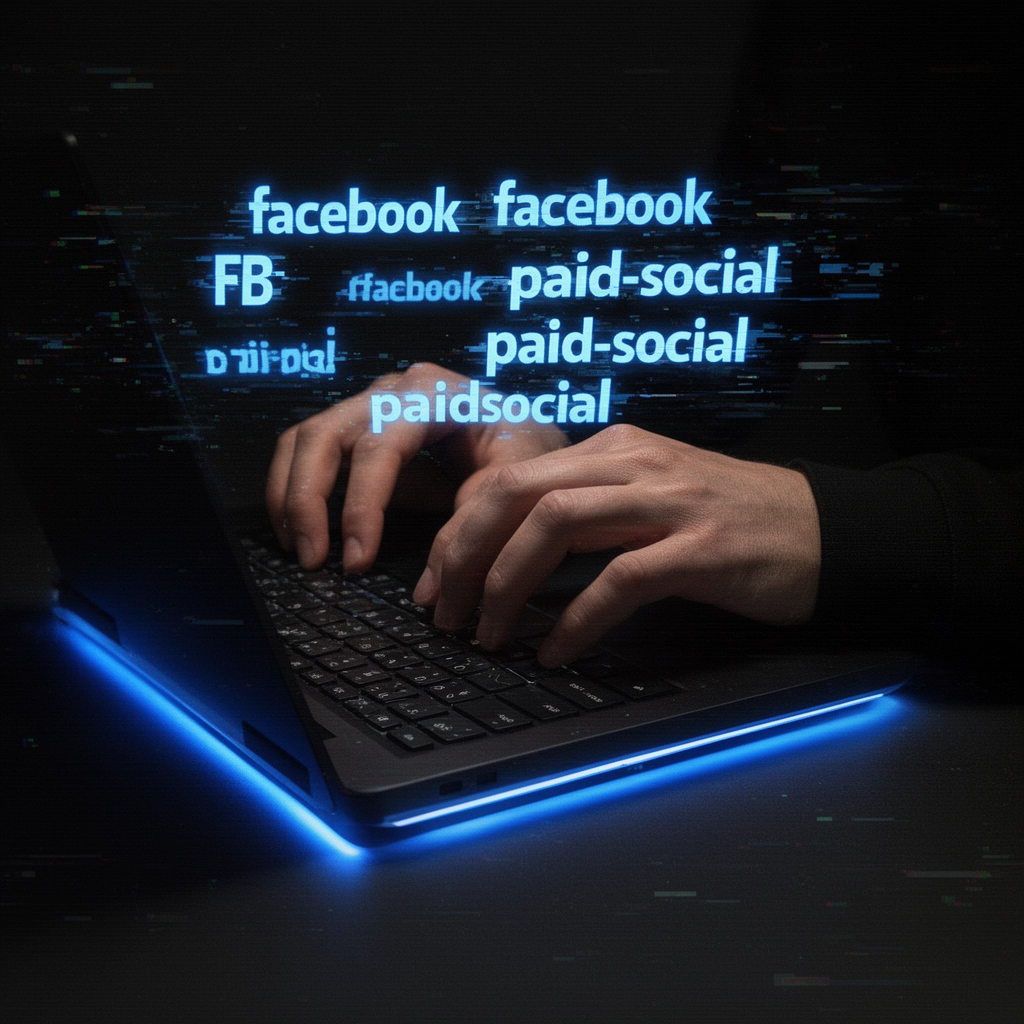 someone typing on their laptop doing facebook utm tracking.